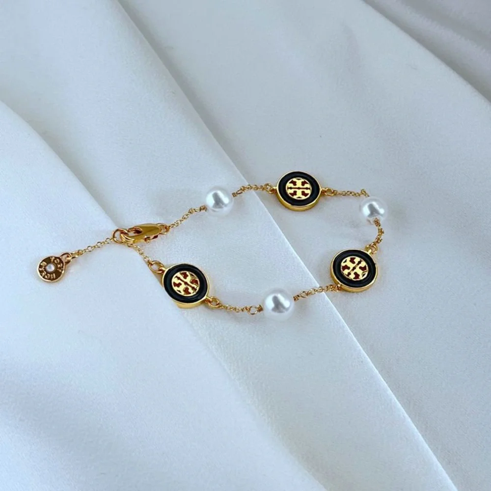 Tory Burch Gold and Black Bracelet with Dainty Chain - Picture 2 of 4